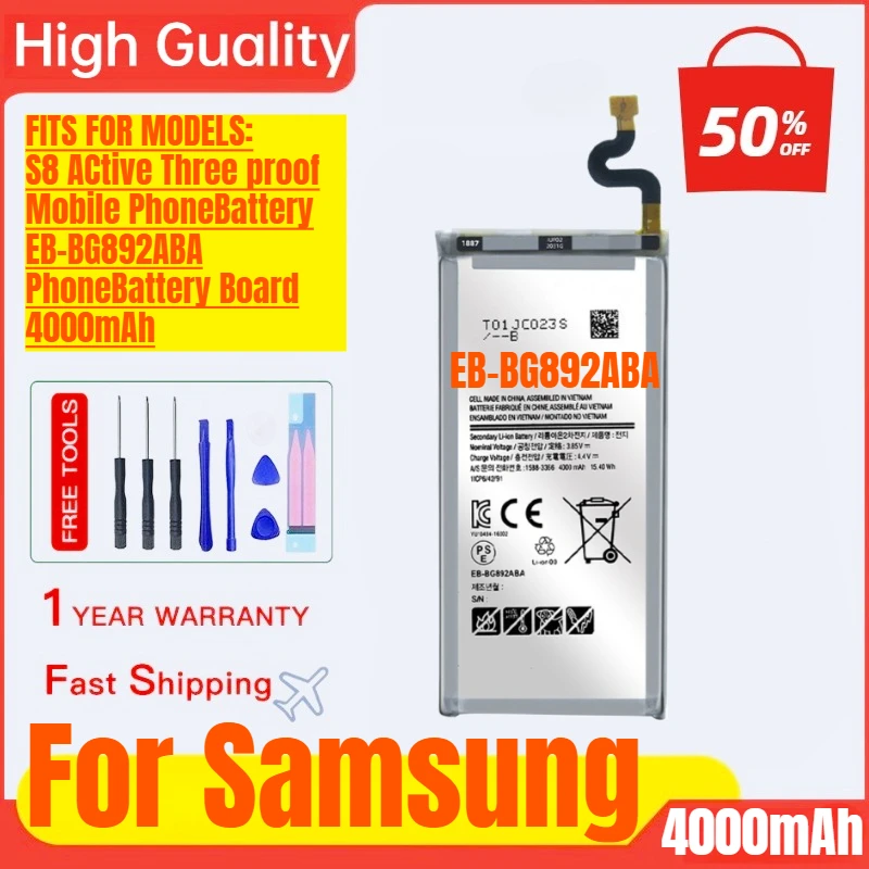 EB-BG892ABA for Samsung S8 Active Mobile Phone Battery High Quality High Capacity Battery Replacement Bateria with Tools
EB-BG892ABA for Samsung S8 Active Mobile Phone Battery High Quality High Capacity Battery Replacement Bateria with Tools