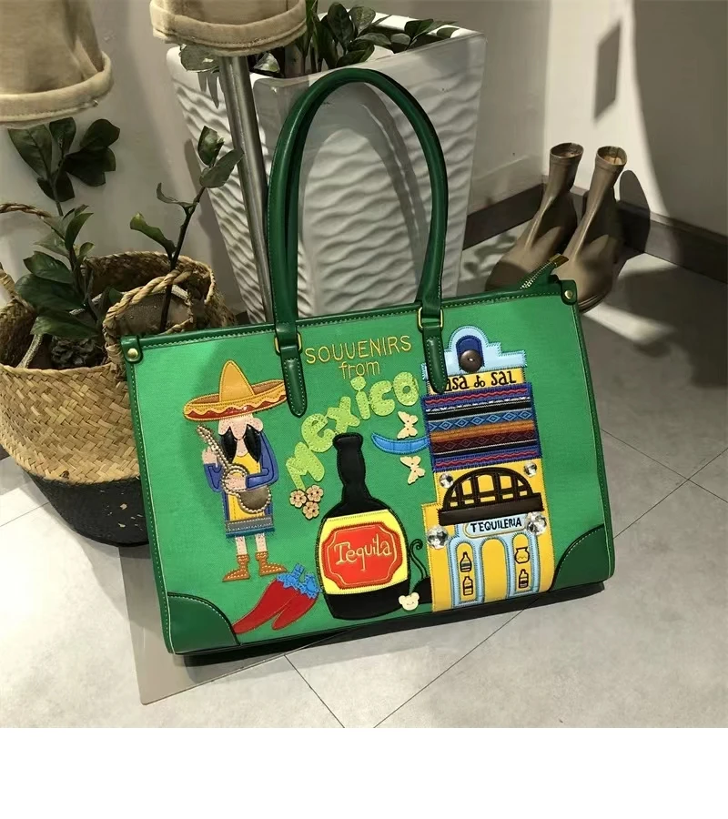 European and American street style patchwork embroidered Tote canvas bag large capacity handbag shoulder bag
European and American street style patchwork embroidered Tote canvas bag large capacity handbag shoulder bag