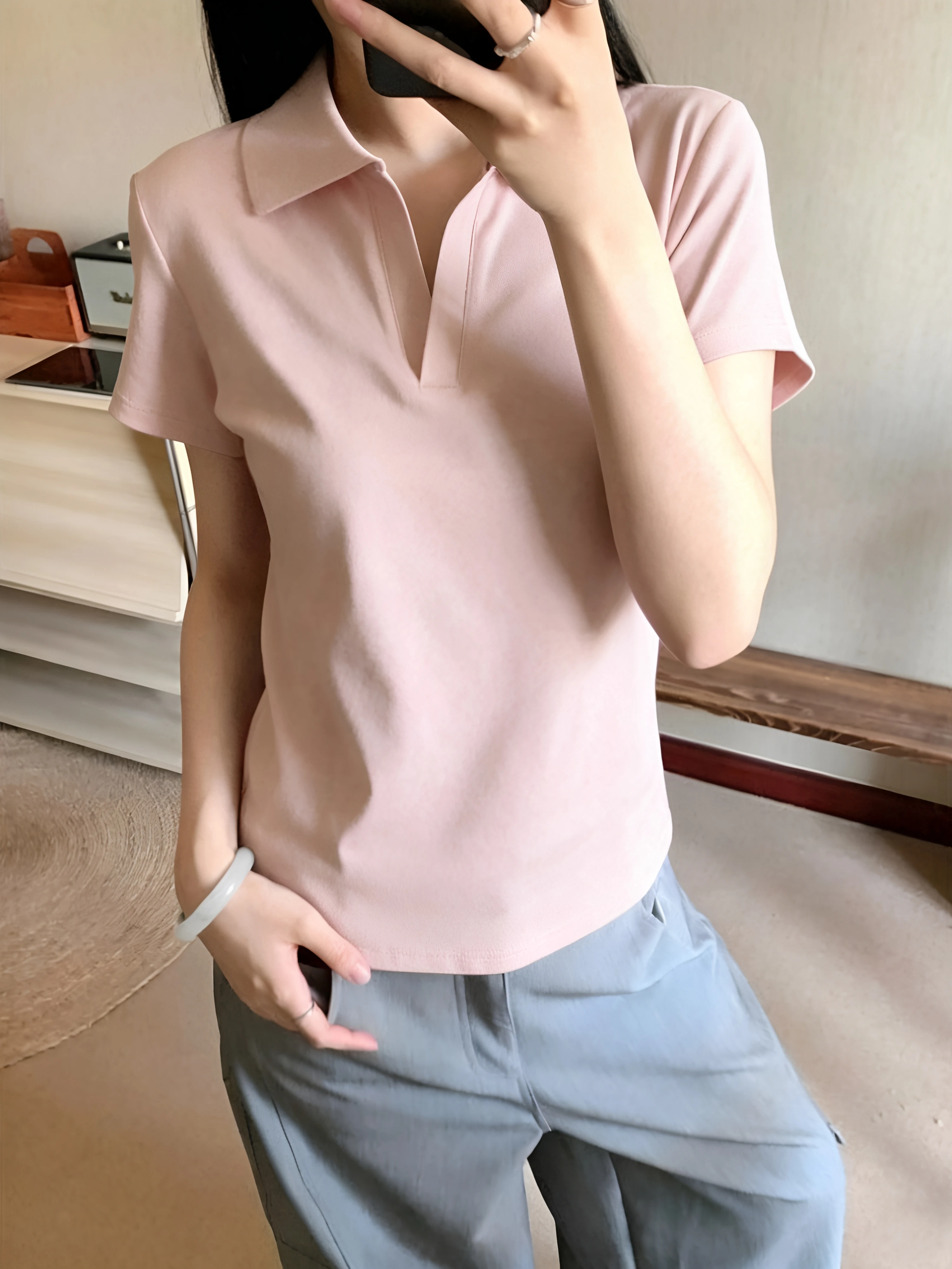 Summer Women's Short Sleeve T-Shirt 95 Cotton Shirt Slim Fit Turn-down Collar Color Big Size Casual Top
Summer Women's Short Sleeve T-Shirt 95 Cotton Shirt Slim Fit Turn-down Collar Color Big Size Casual Top