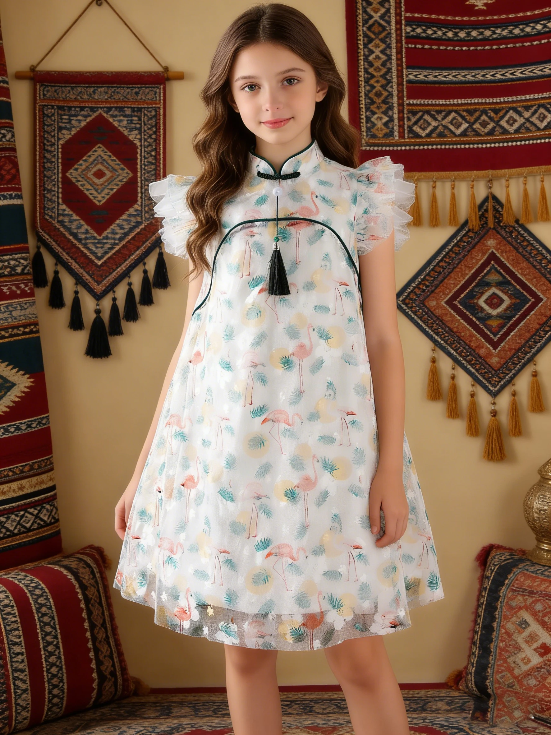 Summer Girls' New Traditional Loose Fit Cheongsam Dress, Mandarin Collar Flamingo Print Princess Dress, Birthday Party Gown
Summer Girls' New Traditional Loose Fit Cheongsam Dress, Mandarin Collar Flamingo Print Princess Dress, Birthday Party Gown