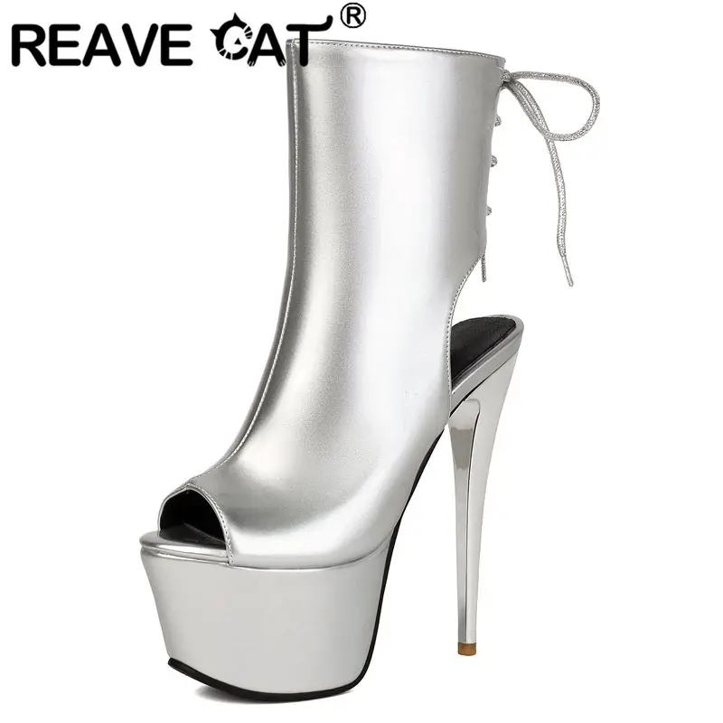 REAVE CAT Silver Women Sandals Peep Toe 15cm Stiletto Heel 6cm Platform Zipper Lace Up Shiny Sexy Party Shoes Plus Size 45 46 47
REAVE CAT Silver Women Sandals Peep Toe 15cm Stiletto Heel 6cm Platform Zipper Lace Up Shiny Sexy Party Shoes Plus Size 45 46 47