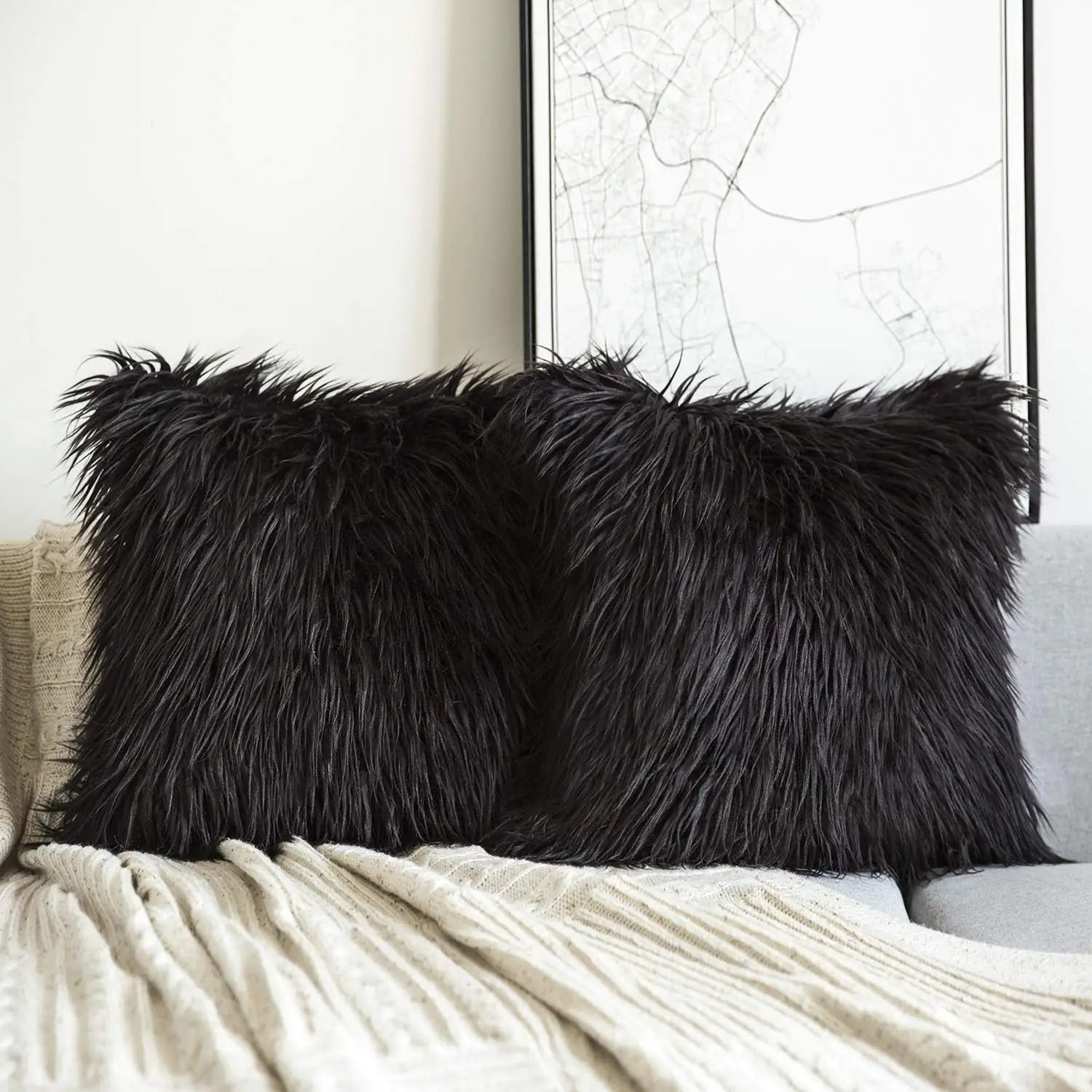 Faux Fur Decorative Throw Pillow 18x18 Inches Black Set of Two
Faux Fur Decorative Throw Pillow 18x18 Inches Black Set of Two