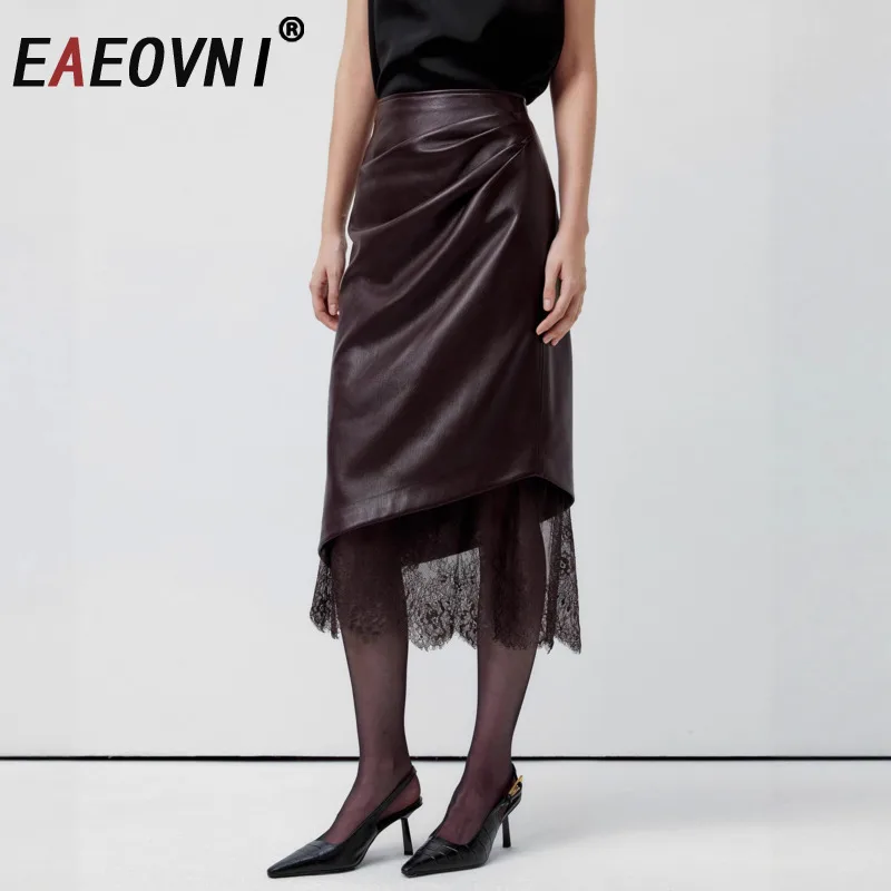 EAEOVNI Elegant Slim Women's Skirt Leather Lace Spliced Desing Folds High Waist Skirts Fashion Autumn Winter New Clothing
EAEOVNI Elegant Slim Women's Skirt Leather Lace Spliced Desing Folds High Waist Skirts Fashion Autumn Winter New Clothing