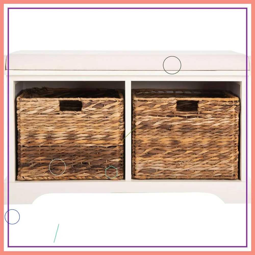 Vintage White Storage Bench with Wicker Baskets & Cushion, Entryway Seating, Fully Assembled
Vintage White Storage Bench with Wicker Baskets & Cushion, Entryway Seating, Fully Assembled