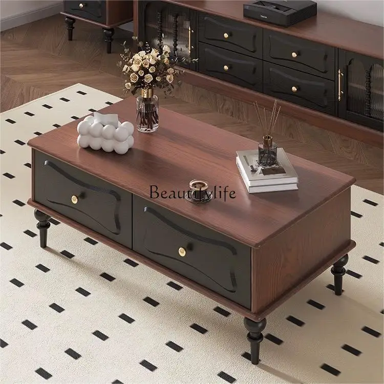 French retro solid wood square coffee table living room home American small apartment new tea table
French retro solid wood square coffee table living room home American small apartment new tea table