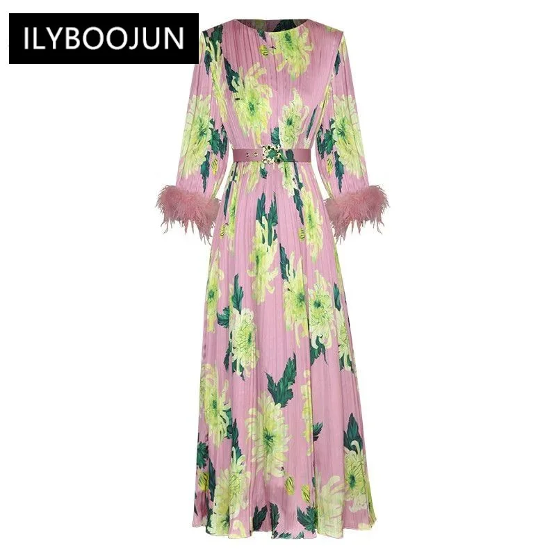 Fashion Runway dress Autumn Women Dress O-Neck Three Quarter sleeve Tassel Pink floral Printed pleated Dresses
Fashion Runway dress Autumn Women Dress O-Neck Three Quarter sleeve Tassel Pink floral Printed pleated Dresses