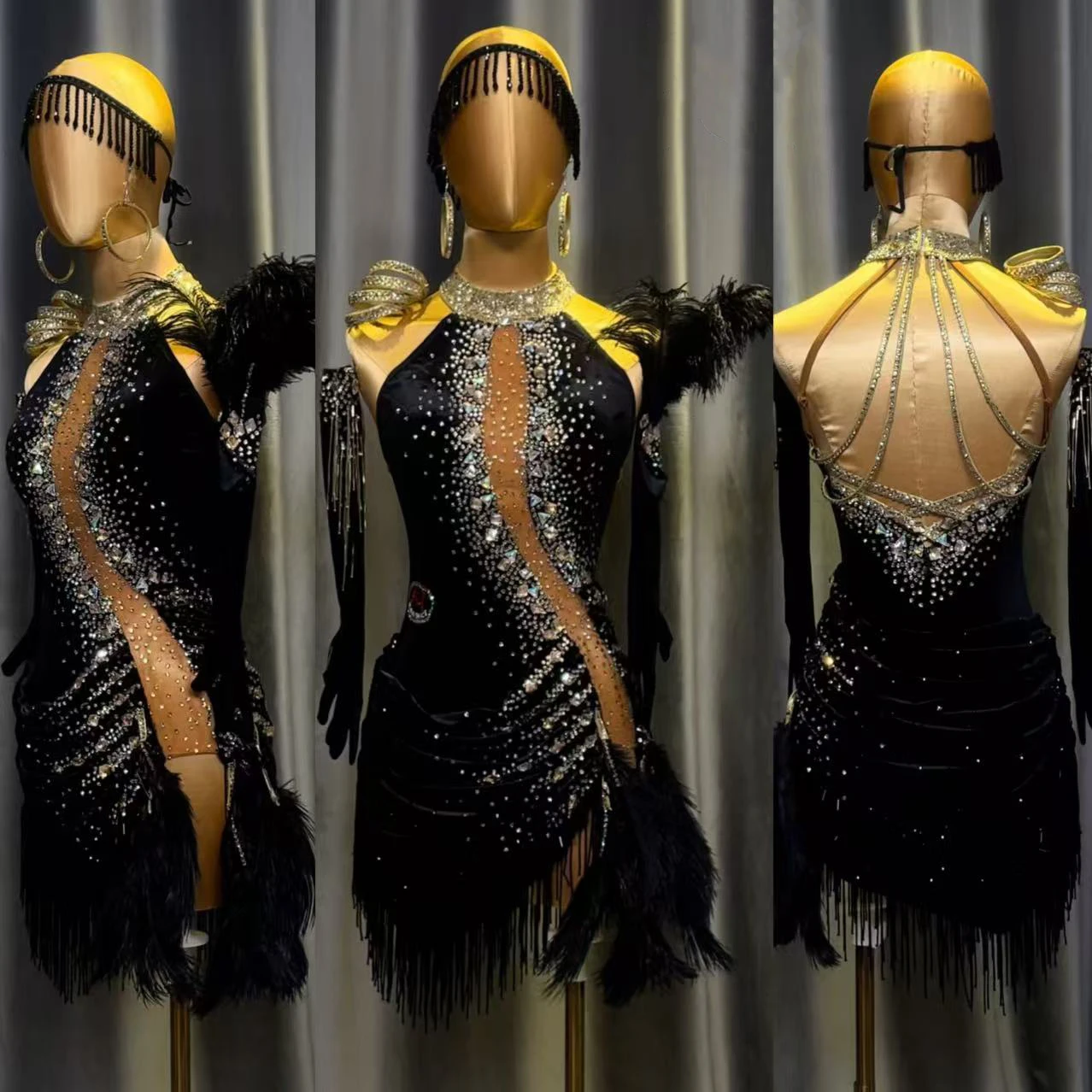 Latin Dance AB Stone Female Adult Children High end Customized Dawn Black Feather Black Pool Samba Performance Dress
Latin Dance AB Stone Female Adult Children High end Customized Dawn Black Feather Black Pool Samba Performance Dress