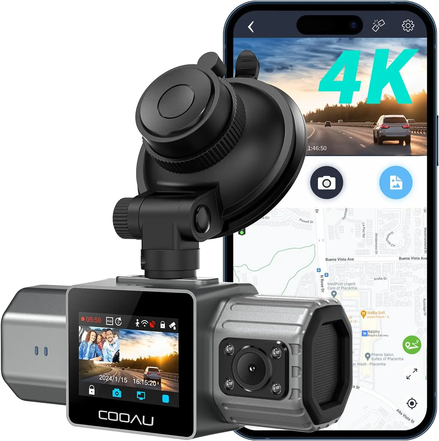 4K Dual Dash Cam with GPS Wi-Fi, 2.5K+1080P Front and Inside Camera, Infrared Night Vision, Parking Mode, Loop Recording up to
4K Dual Dash Cam with GPS Wi-Fi, 2.5K+1080P Front and Inside Camera, Infrared Night Vision, Parking Mode, Loop Recording up to