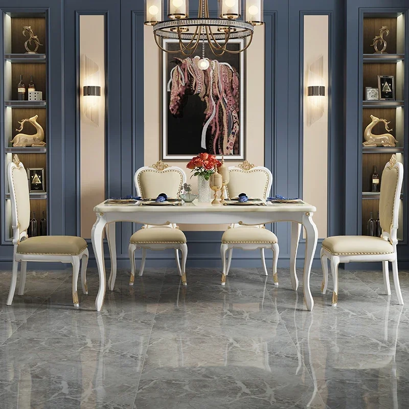 European solid wood dining table and chair combination rectangular American marble dining table light luxury dining table
European solid wood dining table and chair combination rectangular American marble dining table light luxury dining table