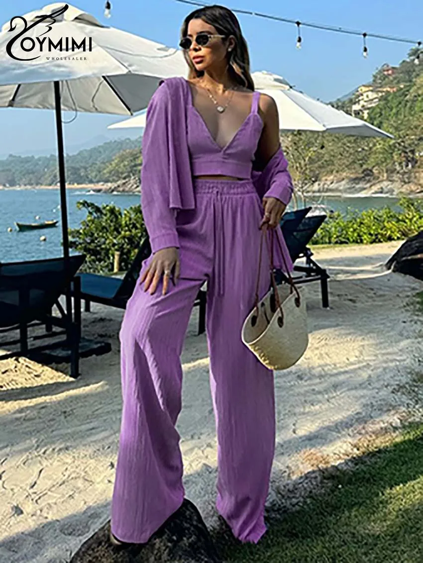 Oymimi Elegant Purple 3 Piece Sets Women Outfit Fashion Long Sleeve Button Shirts And Slip Tank Tops + Drawstring Trousers Sets
Oymimi Elegant Purple 3 Piece Sets Women Outfit Fashion Long Sleeve Button Shirts And Slip Tank Tops + Drawstring Trousers Sets