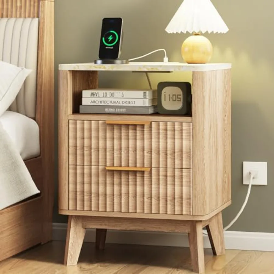 Fluted Nightstand with Charging Station Large Side Table with 2 Wood Drawers for Bedroom Mid Century Modern Bedside Table Faux
Fluted Nightstand with Charging Station Large Side Table with 2 Wood Drawers for Bedroom Mid Century Modern Bedside Table Faux