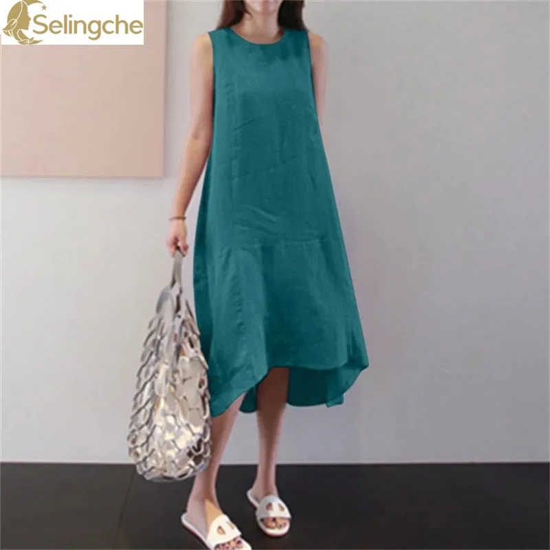 Spring/Summer Round Neck Long Skirt Sleeveless Large Size Loose Solid Color Long Tank Top Cotton Linen Dress for Women
Spring/Summer Round Neck Long Skirt Sleeveless Large Size Loose Solid Color Long Tank Top Cotton Linen Dress for Women