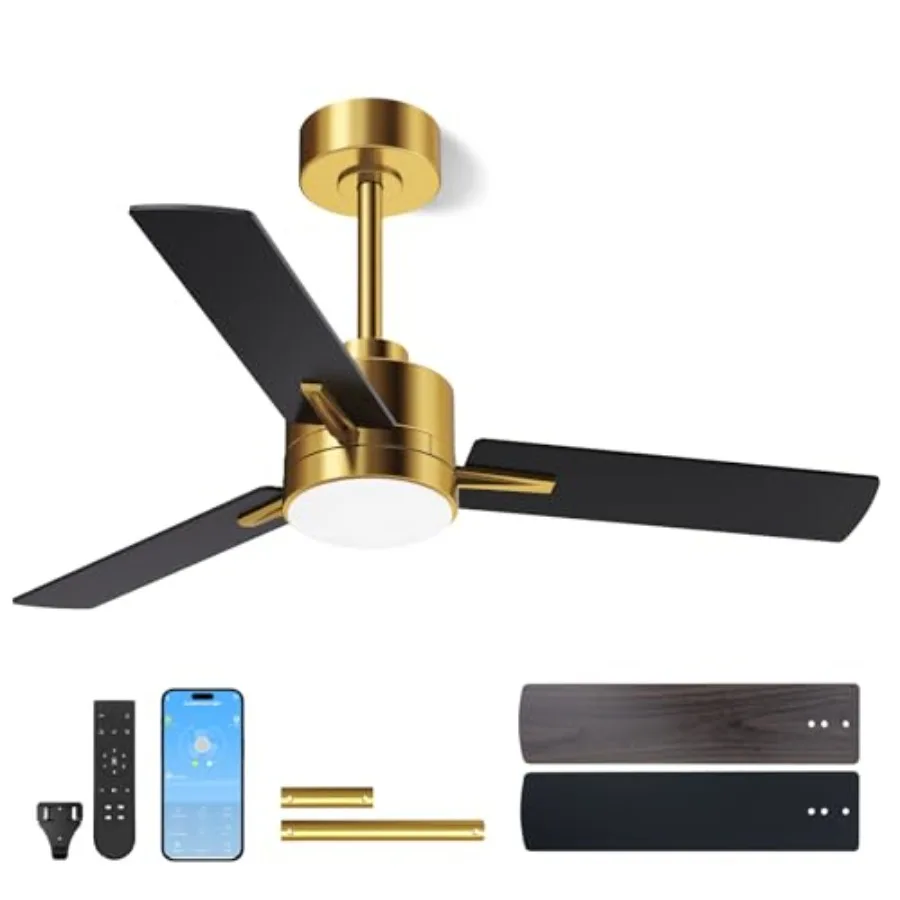 42'' Black and Gold Ceiling Fans with Lights and Remote, 6 Speed Low Profile Modern Ceiling Fan with Quiet DC Motor for Indoor
42'' Black and Gold Ceiling Fans with Lights and Remote, 6 Speed Low Profile Modern Ceiling Fan with Quiet DC Motor for Indoor
