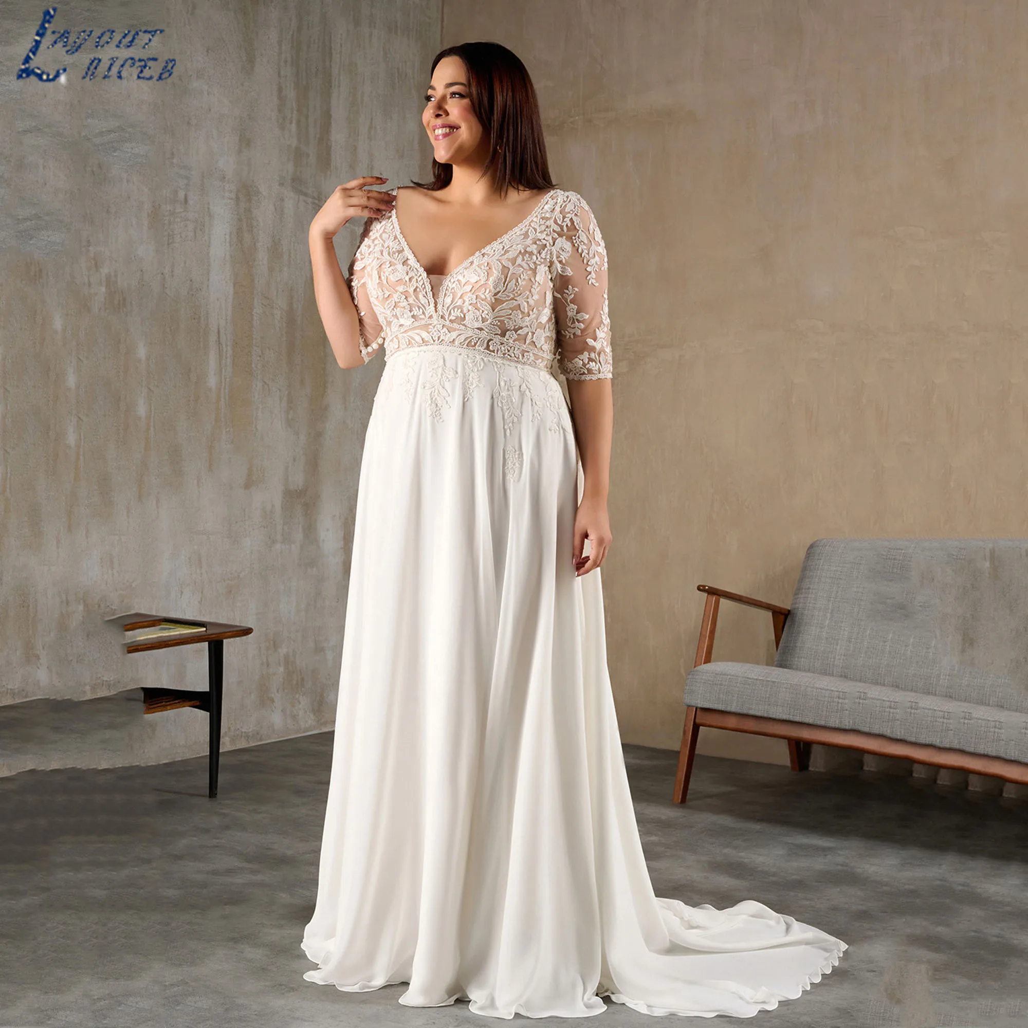 Half Sleeves Wedding Dress Plus Size A-line V-neck Chiffon Boho Bride Gowns Backless Appliques vestidos de novia 2025 Customized
Half Sleeves Wedding Dress Plus Size A-line V-neck Chiffon Boho Bride Gowns Backless Appliques vestidos de novia 2025 Customized