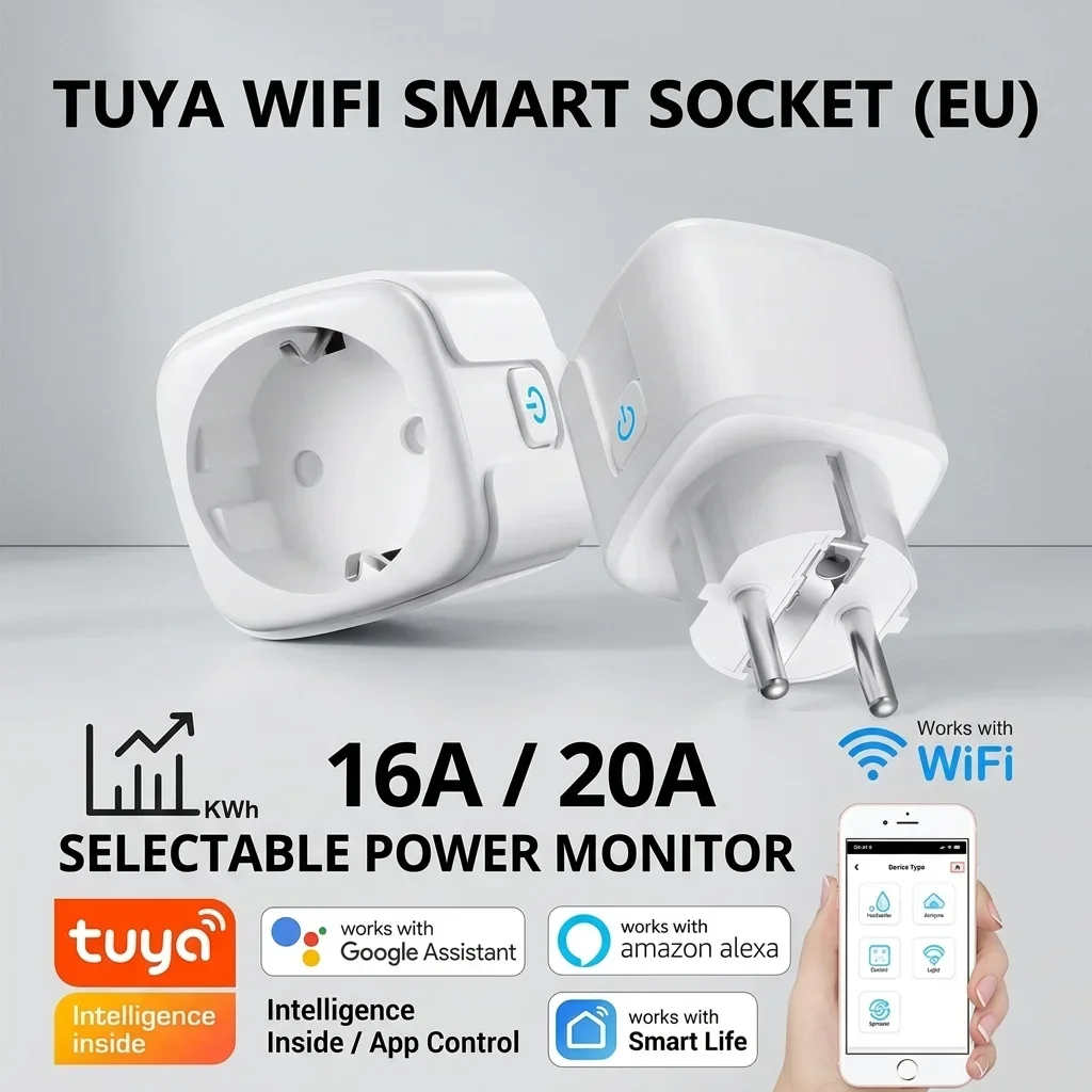 Tuya WiFi Smart Socket EU Plug 16A 20A with Power Monitor Smart Life App Remote Control Works with Alexa Google Assistant Alice
Tuya WiFi Smart Socket EU Plug 16A 20A with Power Monitor Smart Life App Remote Control Works with Alexa Google Assistant Alice