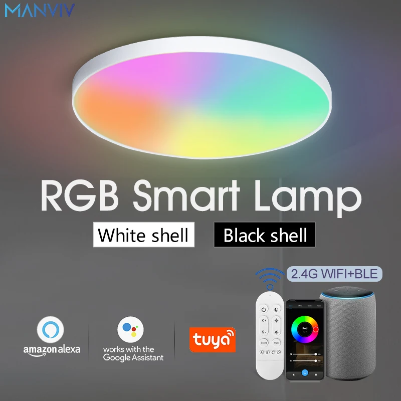 MANVIV Modern Ceiling Lamps RGB Dimming Home Lighting APP Control Link Bluetooth 24W Smart Ceiling Lights With Remote Control
MANVIV Modern Ceiling Lamps RGB Dimming Home Lighting APP Control Link Bluetooth 24W Smart Ceiling Lights With Remote Control