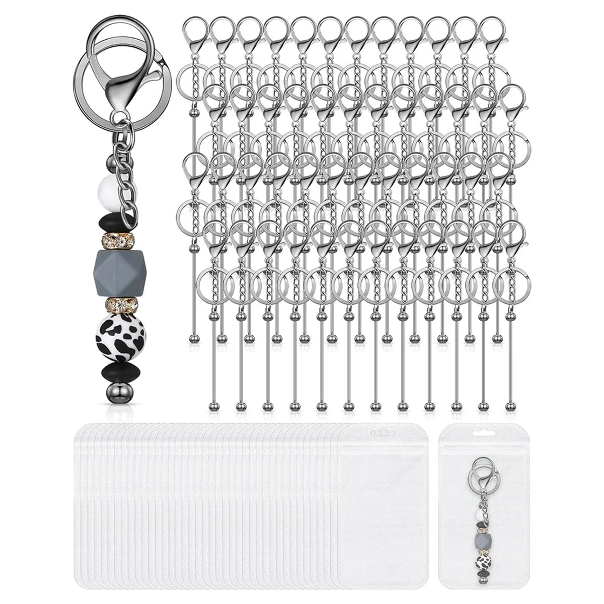 ABP-Set of 48 Beaded Keychains DIY Blank Metal Beaded Keychains with Resealable Bags for DIY Pendant Projects Gun-Black
ABP-Set of 48 Beaded Keychains DIY Blank Metal Beaded Keychains with Resealable Bags for DIY Pendant Projects Gun-Black