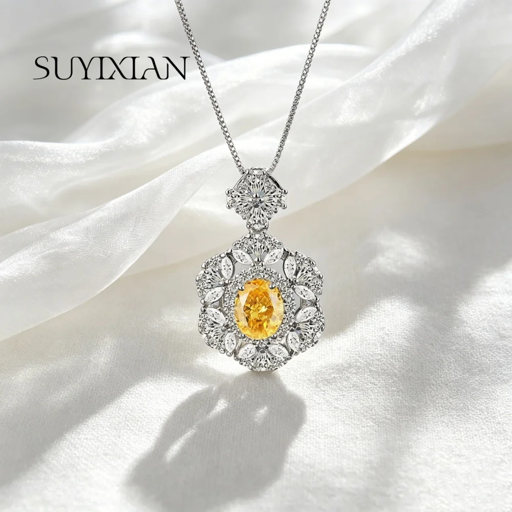 925 Sterling Silver Fashion Petal Shape Yellow Zircon Necklace Ring Earring Set Birthday Wedding Party Gift Women's Jewelry
925 Sterling Silver Fashion Petal Shape Yellow Zircon Necklace Ring Earring Set Birthday Wedding Party Gift Women's Jewelry