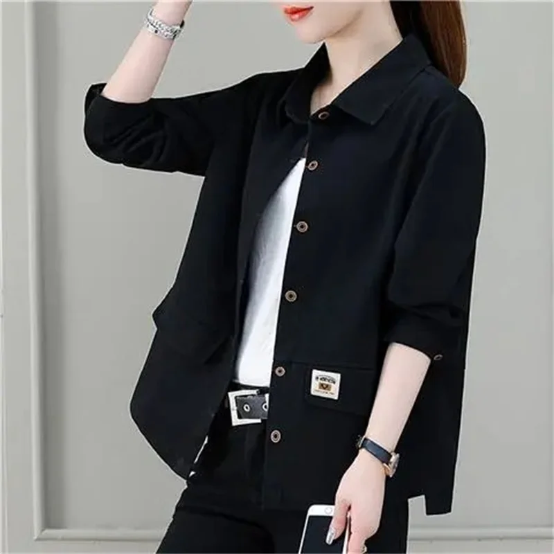 Cotton Large Size Jacket Long Sleeve Women Spring Autumn 2025 New Coat Loose Lapel Frock Shirt Thin Outerwear Female Fashion Top 
Cotton Large Size Jacket Long Sleeve Women Spring Autumn 2025 New Coat Loose Lapel Frock Shirt Thin Outerwear Female Fashion Top
