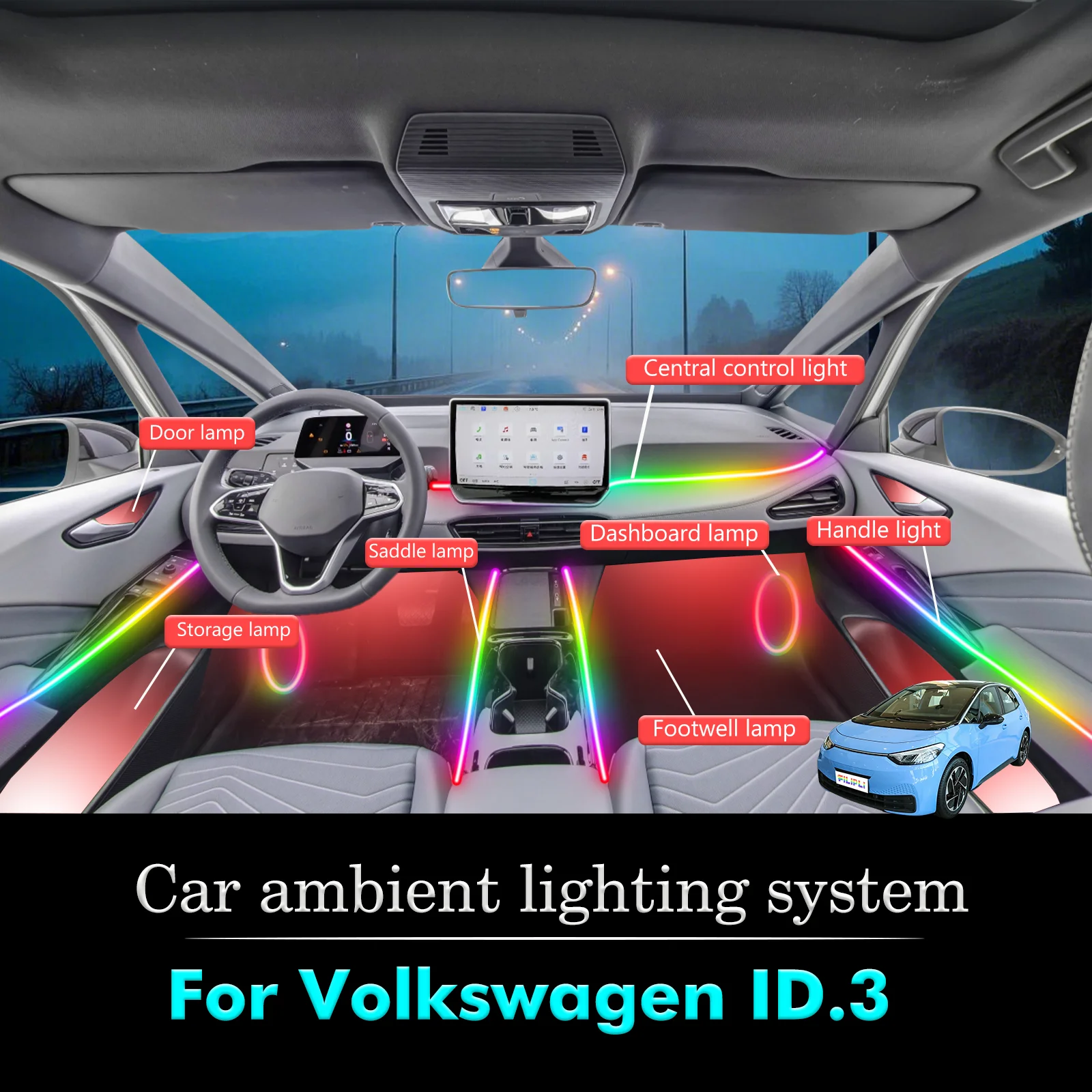 Для Volkswagen ID.3 умный пульт дистанционного управления салона автомобиля окружающее освещение RGB 64 цвета светодиодный энергосберегающий эффективный комплект ламп
Для Volkswagen ID.3 умный пульт дистанционного управления салона автомобиля окружающее освещение RGB 64 цвета светодиодный энергосберегающий эффективный комплект ламп