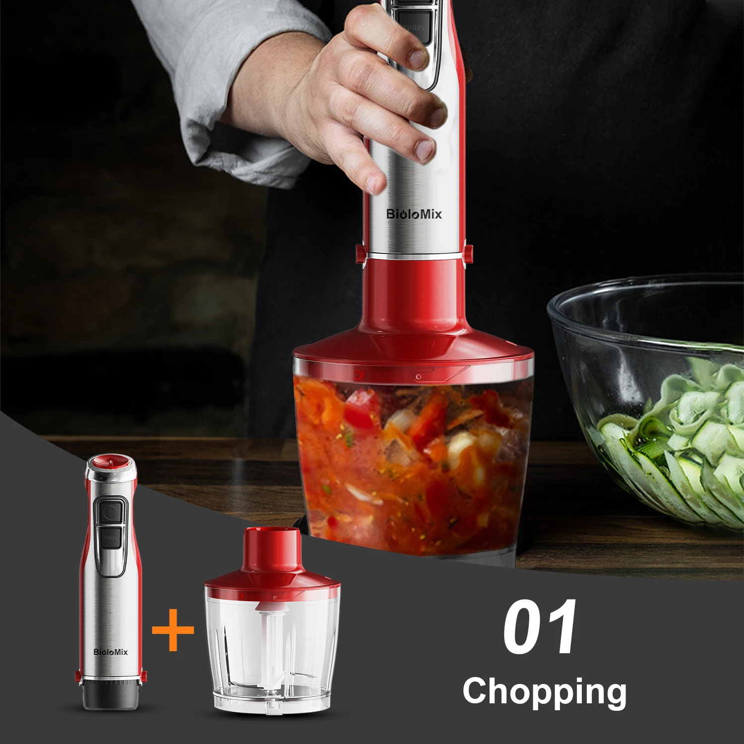 with Chopper Smoothie Cup Ice Blades for Baby Food BioloMix 4-in-1 Hand Stick Blender, 1200W Stainless Steel - Immersion Mixer
with Chopper Smoothie Cup Ice Blades for Baby Food BioloMix 4-in-1 Hand Stick Blender, 1200W Stainless Steel - Immersion Mixer