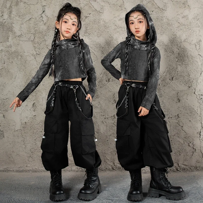 Kid Street Dance Costume Girls Jazz Kpop Clothes Grey Tops Hoodie Black Pants Fashion Show Stage Outfit Children Clothing
Kid Street Dance Costume Girls Jazz Kpop Clothes Grey Tops Hoodie Black Pants Fashion Show Stage Outfit Children Clothing