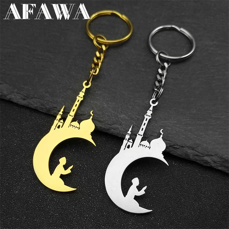 Muslim Prayer Moon Key Rings for Women Men Stainless Steel Gold/Silver Color Islam Mosque Car Keychain Jewelry porte clés
Muslim Prayer Moon Key Rings for Women Men Stainless Steel Gold/Silver Color Islam Mosque Car Keychain Jewelry porte clés