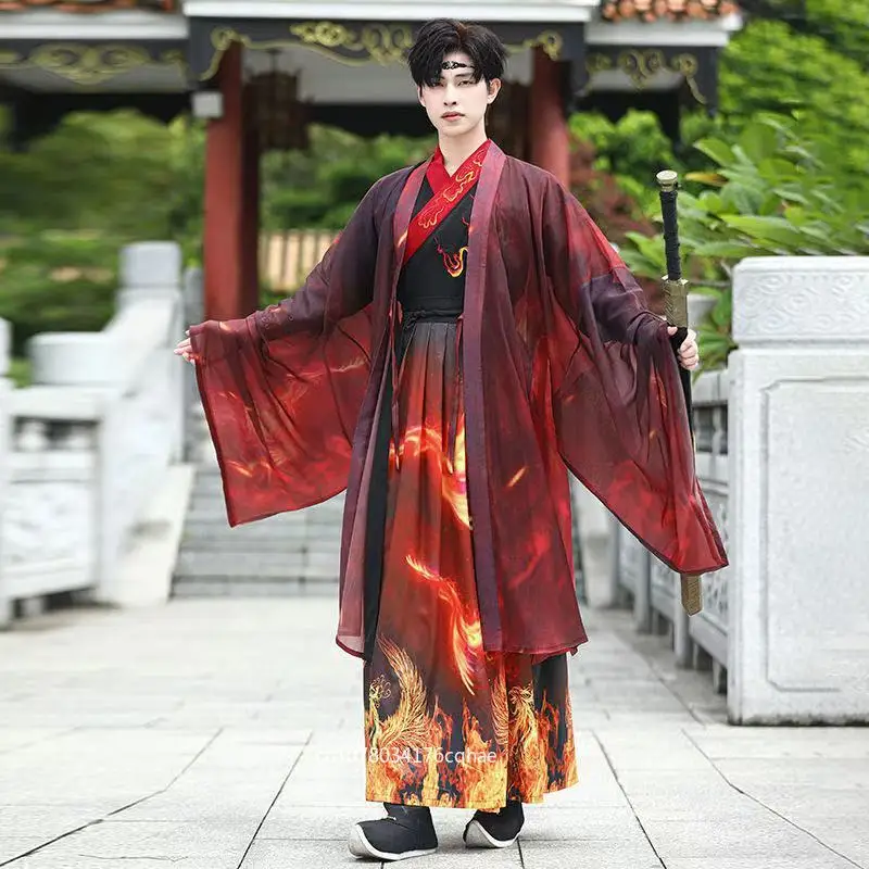 Large Size Men's Hanfu Fire phoenix Printing Cross Collar Costume Traditional Chinese Fairy Suit Carnival Party Stage Clothing
Large Size Men's Hanfu Fire phoenix Printing Cross Collar Costume Traditional Chinese Fairy Suit Carnival Party Stage Clothing