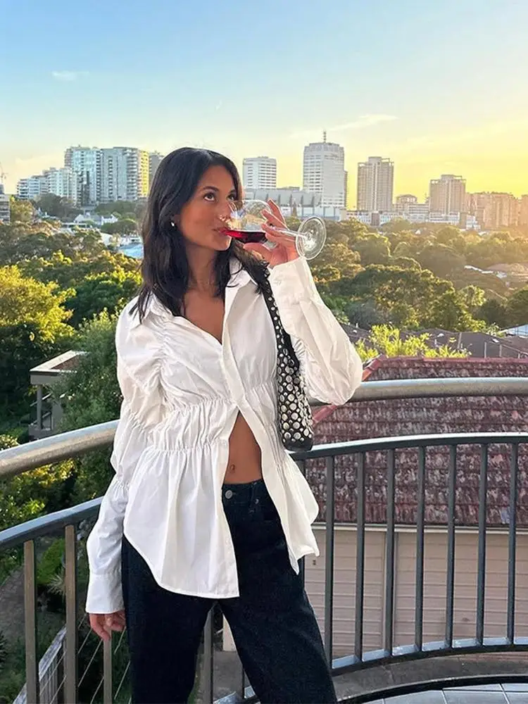 Grid Pattern Solid Chic Women Shirt Lapel Long Sleeves Single Breasted Ruffle Elastic Skinny Tops Lady Spring Autumn Casual Wear
Grid Pattern Solid Chic Women Shirt Lapel Long Sleeves Single Breasted Ruffle Elastic Skinny Tops Lady Spring Autumn Casual Wear