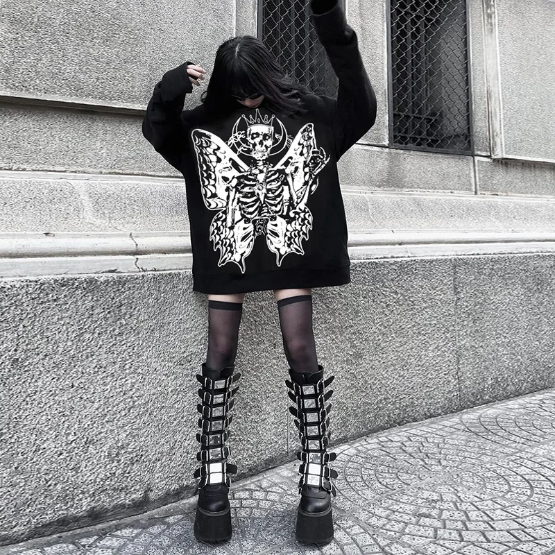 2024 Harajuku Gothic Butterfly Skull Print Black Hoodies Autumn Women Sweatshirts Y2k Grunge Punk Pullover Loose Chic Streetwear
2024 Harajuku Gothic Butterfly Skull Print Black Hoodies Autumn Women Sweatshirts Y2k Grunge Punk Pullover Loose Chic Streetwear