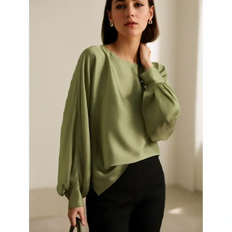Lantern Sleeve Satin Shirts Casual Fashion Women Office Lady Tops Silk Blouses Women Loose Clothing Blusas Elegant 30041
Lantern Sleeve Satin Shirts Casual Fashion Women Office Lady Tops Silk Blouses Women Loose Clothing Blusas Elegant 30041