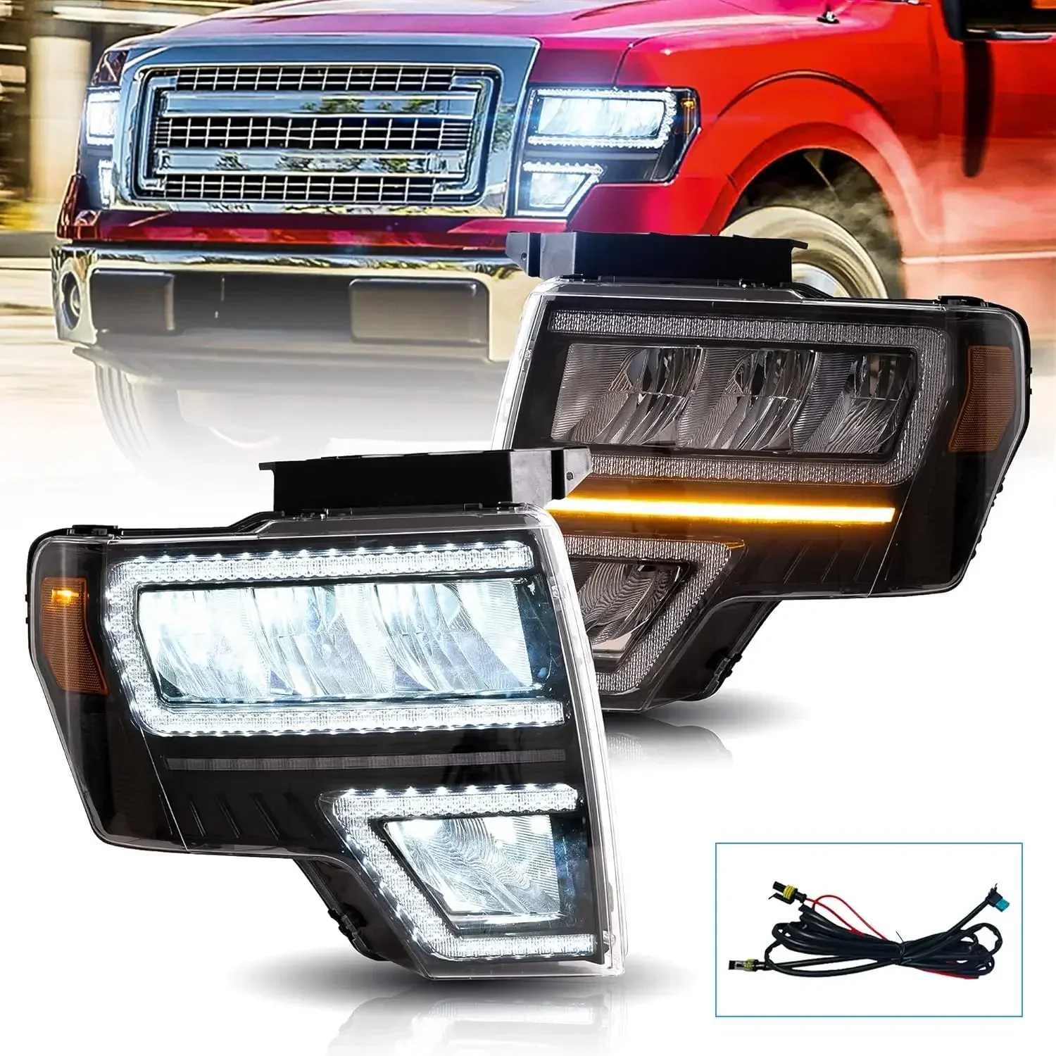 Led Headlights Compatible with Ford F-150 2009-2014(Not for Led Models& F250 F350) w/Sequential Turn Signal, w/Dynamic Ani
Led Headlights Compatible with Ford F-150 2009-2014(Not for Led Models& F250 F350) w/Sequential Turn Signal, w/Dynamic Ani