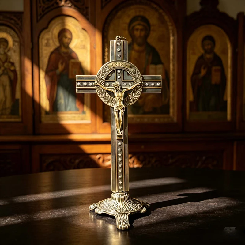 Antique Bronze Standing Crucifix Cross with Rhinestones & INRI Engraving for Home Altar Prayer Religious Decor Gift
Antique Bronze Standing Crucifix Cross with Rhinestones & INRI Engraving for Home Altar Prayer Religious Decor Gift