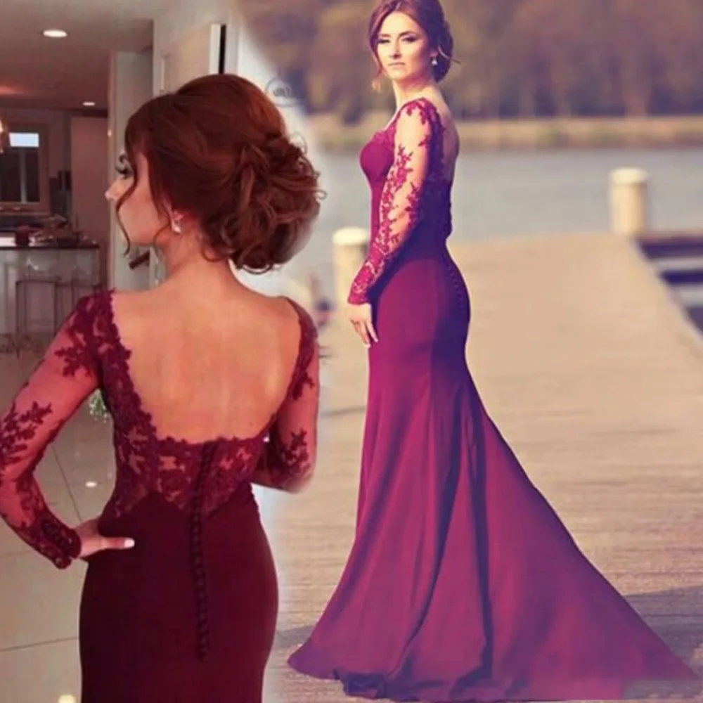 Burgundy Lace Satin Mermaid Bridesmaid Dresses Long Sleeve Sexy Sweethearts Backless Hollow Prom Gowns Custom Evening Vestido
Burgundy Lace Satin Mermaid Bridesmaid Dresses Long Sleeve Sexy Sweethearts Backless Hollow Prom Gowns Custom Evening Vestido