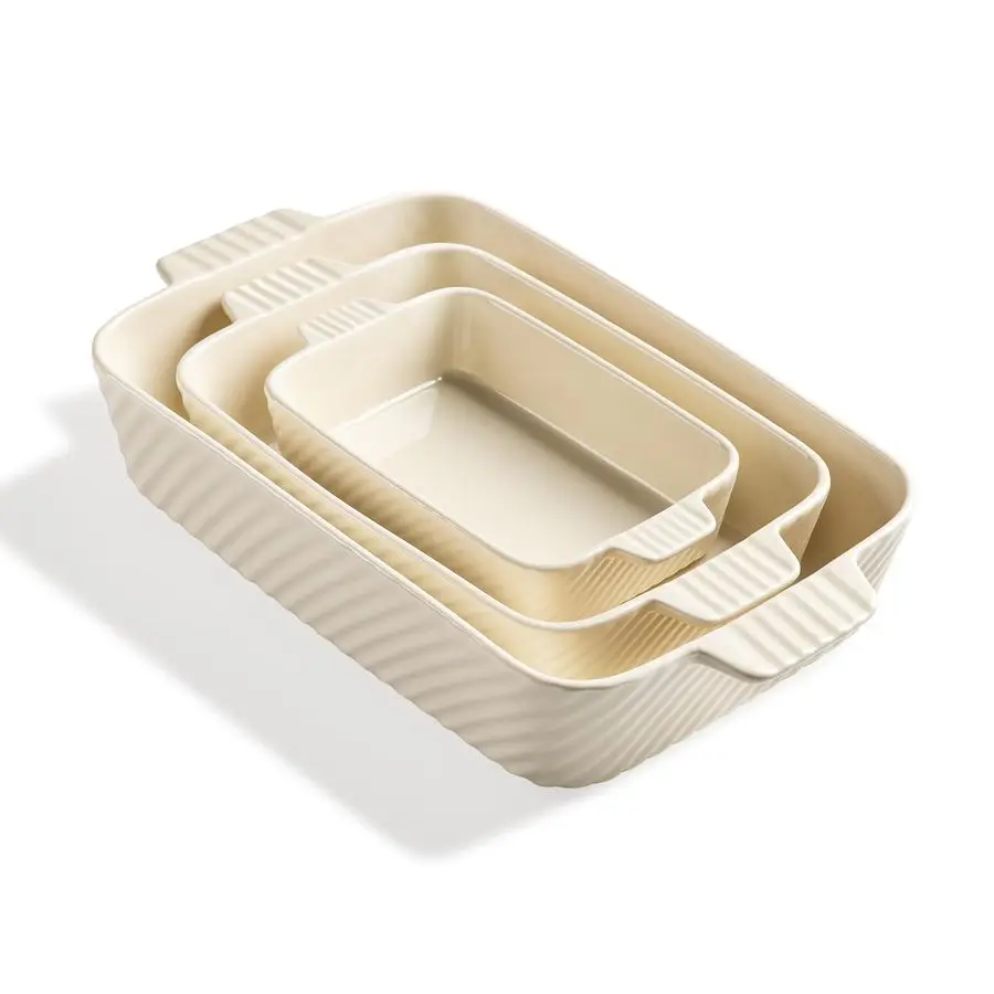 Ceramic Baking Dish Set, Cake Baking Dish for Brownie, Porcelain Striped Casserole Dishes for Oven with Handle for Lasagna, Fami
Ceramic Baking Dish Set, Cake Baking Dish for Brownie, Porcelain Striped Casserole Dishes for Oven with Handle for Lasagna, Fami