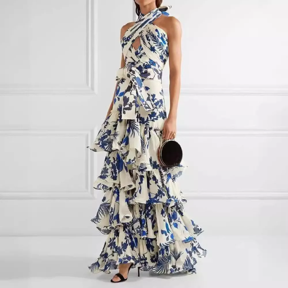 Elegant Sleeveless Halter Neck Dress 2026 Summer Printed Leace-up Off Shoulder Hollow Out Ruched Dress High Waist Party Dresses
Elegant Sleeveless Halter Neck Dress 2026 Summer Printed Leace-up Off Shoulder Hollow Out Ruched Dress High Waist Party Dresses