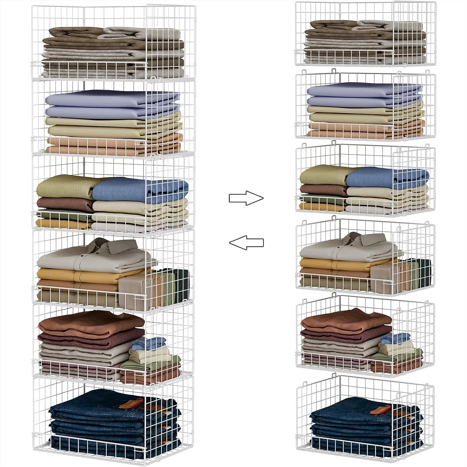 6-Tier Stackable Closet Organizers and Storage Shelves, Foldable Sweater Storage Bins, Sturdy Iron Mesh for Clothes Organizer
6-Tier Stackable Closet Organizers and Storage Shelves, Foldable Sweater Storage Bins, Sturdy Iron Mesh for Clothes Organizer