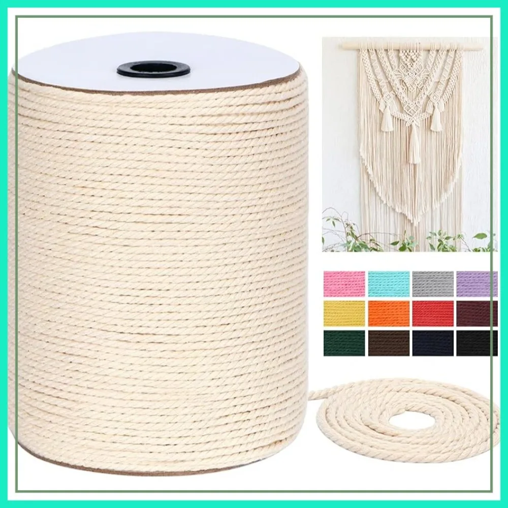 4mm x 328Yds Natural Cotton Macrame Cord, 3 Strands Twisted Rope for Wall Hanging, Plant Hangers, Crafts
4mm x 328Yds Natural Cotton Macrame Cord, 3 Strands Twisted Rope for Wall Hanging, Plant Hangers, Crafts