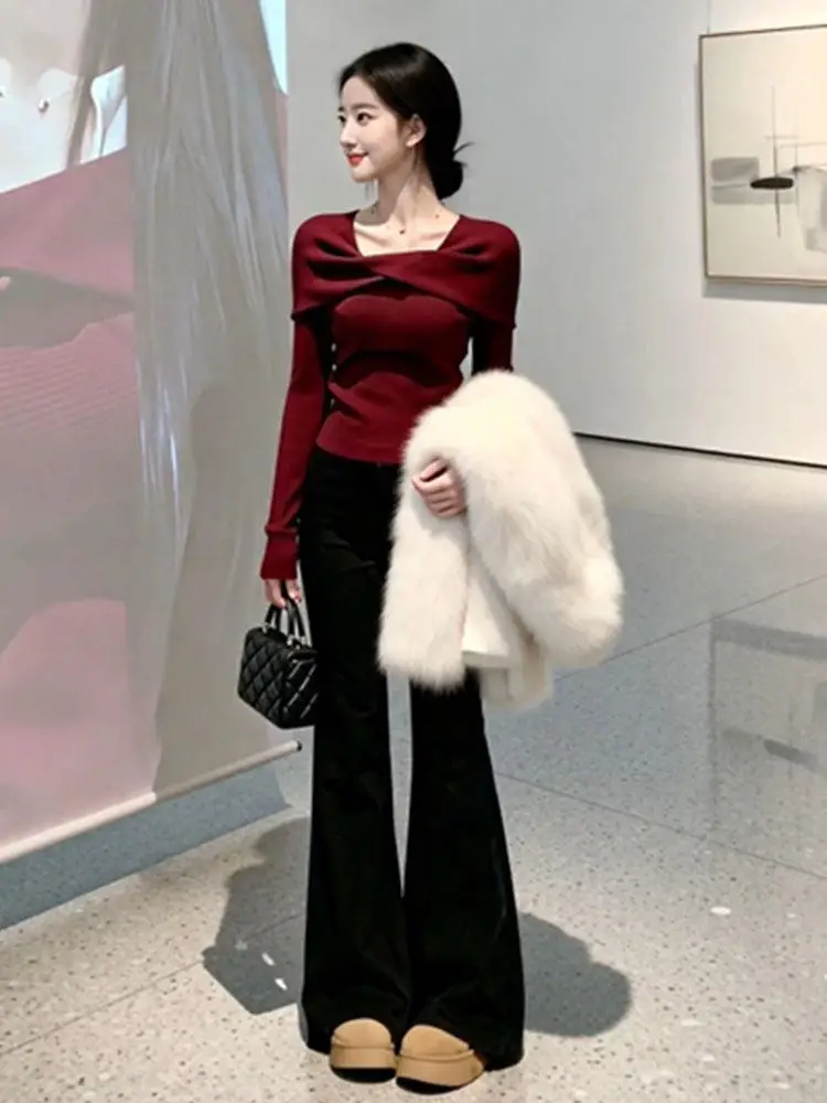 Unique Beautiful Korean Sle Red Knitted Long Sve ort Spring Faion High End Luxury Top Super Sli Women'swear
Unique Beautiful Korean Sle Red Knitted Long Sve ort Spring Faion High End Luxury Top Super Sli Women'swear