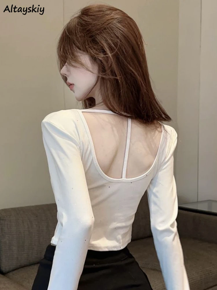 Solid T-shirts Women Backless Simple Long Sleeve Slim Fit Crop Tops Spring Korean Style All-match Design New Trendy Female Daily
Solid T-shirts Women Backless Simple Long Sleeve Slim Fit Crop Tops Spring Korean Style All-match Design New Trendy Female Daily