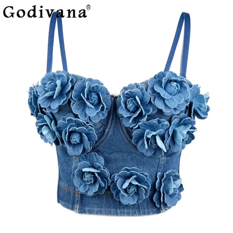 Handmade Three-dimensional Flower Fish Bone Steel Ring Short Vest European American Fashion Versatile Street Denim Suspender Top
Handmade Three-dimensional Flower Fish Bone Steel Ring Short Vest European American Fashion Versatile Street Denim Suspender Top