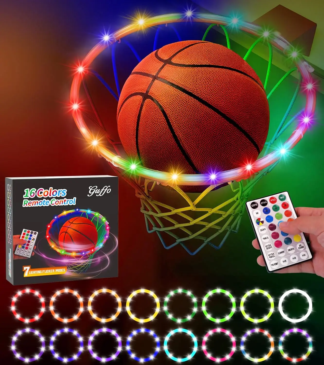 Super Bright LED Basketball Hoop Light, 16 Colors & 7 Modes, Remote Control, Waterproof, for Night Games
Super Bright LED Basketball Hoop Light, 16 Colors & 7 Modes, Remote Control, Waterproof, for Night Games