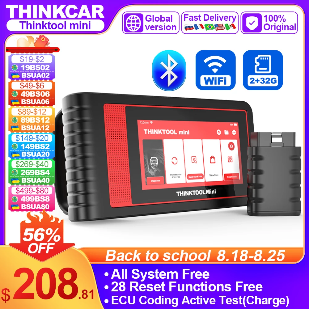 Мини-сканер THINKTOOL OBD2 для автомобиля, инструмент для полной диагностики системы, 28 инструментов для сканирования сброса, двунаправленное управление, устройство считывания кодов ЭБУ
Мини-сканер THINKTOOL OBD2 для автомобиля, инструмент для полной диагностики системы, 28 инструментов для сканирования сброса, двунаправленное управление, устройство считывания кодов ЭБУ