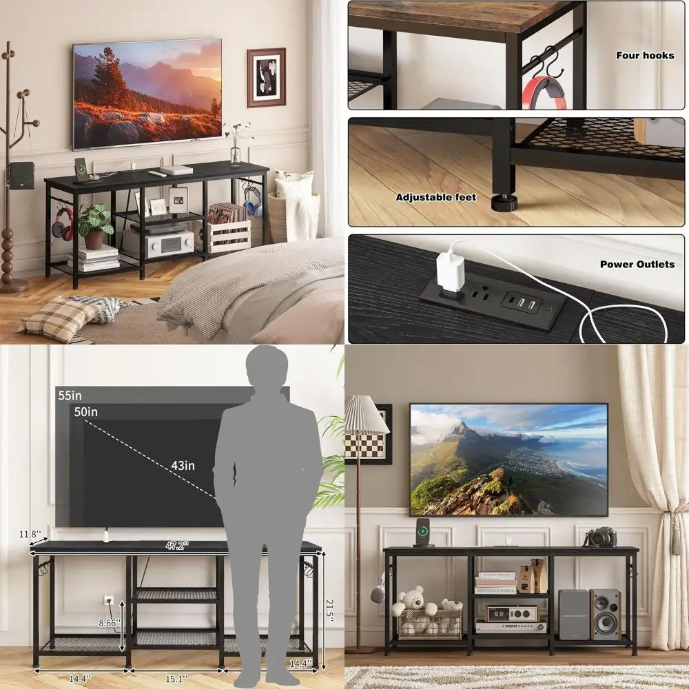 Black TV Stand with Power Outlet and Open Shelves for 55 TVs, Media Console for Living Room & Bedroom
Black TV Stand with Power Outlet and Open Shelves for 55 TVs, Media Console for Living Room & Bedroom
