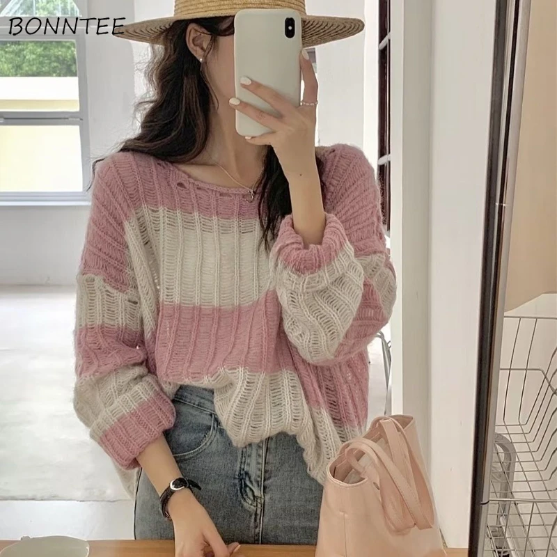 Pullovers Women Korean Style Hollow Out Patchwork Knitted Tops Fashion Simple All-match Leisure Streetwear Female Students Loose
Pullovers Women Korean Style Hollow Out Patchwork Knitted Tops Fashion Simple All-match Leisure Streetwear Female Students Loose