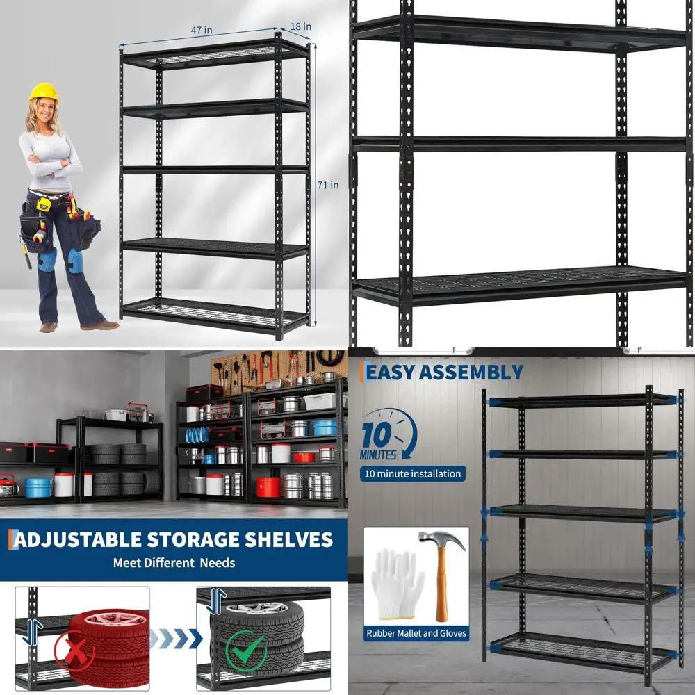 Sturdy 5-Shelf Metal Rack, 2500 lbs Load Capacity, 47x18x71 for Home Storage Solutions
Sturdy 5-Shelf Metal Rack, 2500 lbs Load Capacity, 47x18x71 for Home Storage Solutions