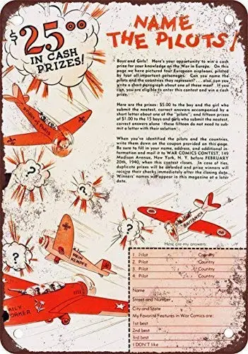 1940 Name The Pilots Comic Ad Retro Street Sign Household Metal Tin Sign Bar Cafe Car Motorcycle Garage Decoration Supplies
1940 Name The Pilots Comic Ad Retro Street Sign Household Metal Tin Sign Bar Cafe Car Motorcycle Garage Decoration Supplies