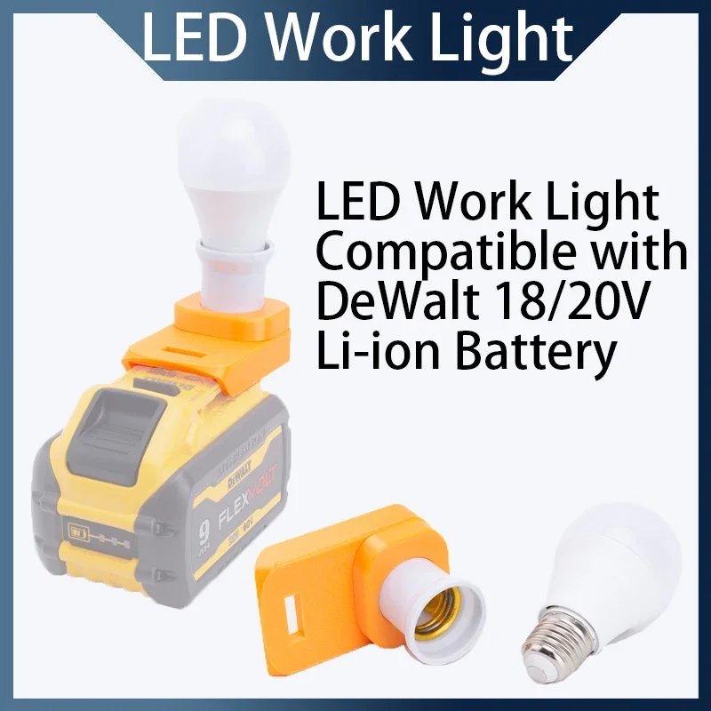 LED Work Light Compatible with DeWalt 18/20V Li-ion Battery E27 Cannon Base Cordless Portable Tool Light(Without Battery)
LED Work Light Compatible with DeWalt 18/20V Li-ion Battery E27 Cannon Base Cordless Portable Tool Light(Without Battery)