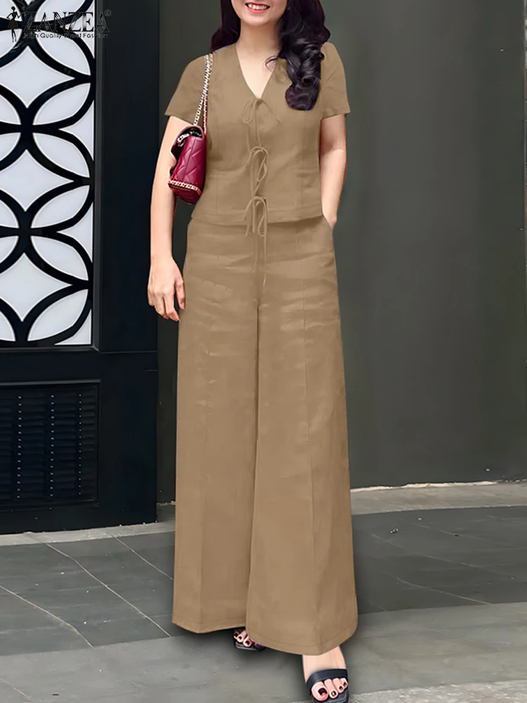 ZANZEA Summer 2PCS Women Outfits Short Sleeve Solid Blouse Pant Sets Matching Sets Fashion OL Work Tracksuits Two Pieces Sets
ZANZEA Summer 2PCS Women Outfits Short Sleeve Solid Blouse Pant Sets Matching Sets Fashion OL Work Tracksuits Two Pieces Sets
