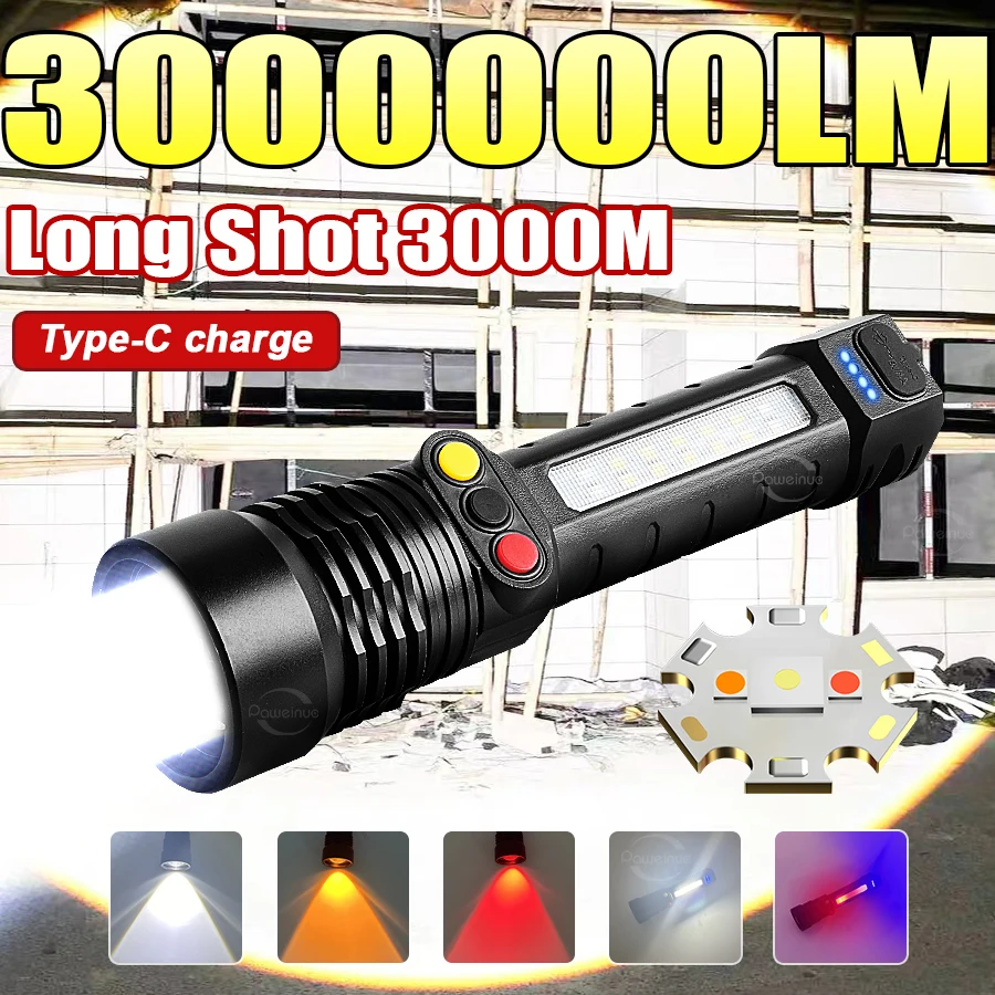 3000000LM Мощный светодиодный фонарик Перезаряжаемый тактический фонарик COB Ультра яркий дальний выстрел 3 км зум-фонарик Лампы для рыбалки
3000000LM Мощный светодиодный фонарик Перезаряжаемый тактический фонарик COB Ультра яркий дальний выстрел 3 км зум-фонарик Лампы для рыбалки